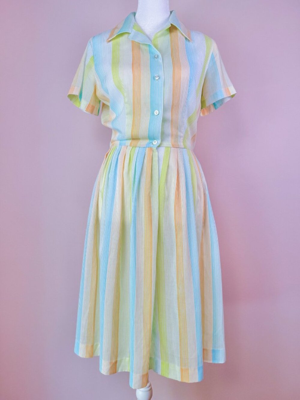 1950s Sweet Striped Shirt Dress